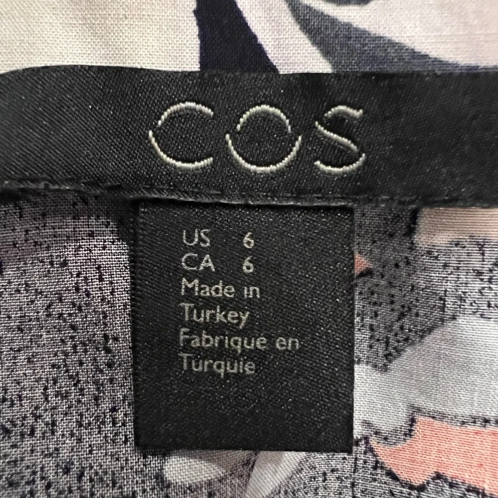 COS Long Sleeve Button Down Blouse Navy Abstract Floral Size 6 - Picture 3 of 9